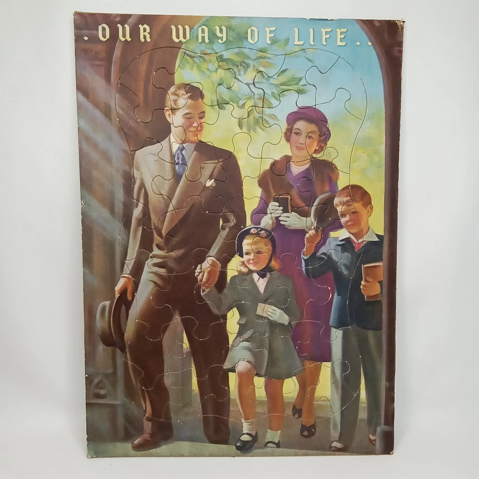Depression Era Religious Puzzle Set Of 2 Our Way Of Life Tuco Made In USA 1930s - Image 3 of 4
