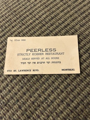 Peerless Kosher Restaurant Montreal Canada Business Card-1H