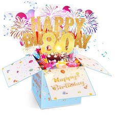 Birthday Cards with Lights  Music  Candle, 3D Large Pop Up Happy 80TH