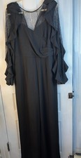 Adrianna Papell Black Ruffles and Lace Long Sleeves Jumpsuit Wide Leg Size 14