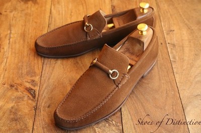 Russell & Bromley Tan Brown Suede Brass Bit Loafers Shoes Men's UK 7.5 US 8.5