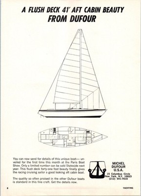 1971 Michel Dufour 41' Aft Cabin Sailboat Yacht Vintage Print Ad 70s Wall Art