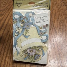 Vintage 70s Bridal Shower Invitations Ambassador Wedding Bell 8 Cards W/Envelope