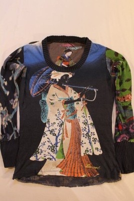 T-shirt Desigual Multicouleur Fond Noir - Taille S, Occasion En Très Bon état - Modèle Tunique
