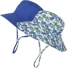 Baby Sun Hat Toddler Summer UPF 50 Baby 2-7 Years 2pack Dinosaur/Royal Blue