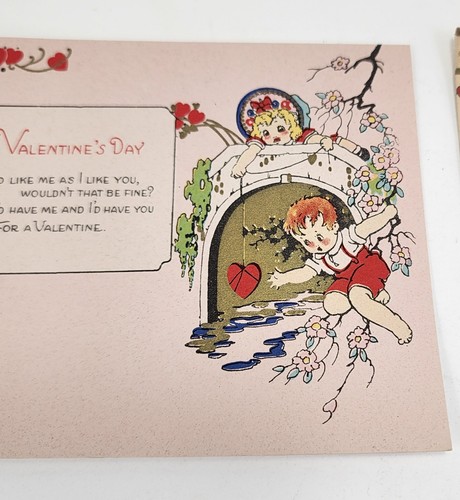 Valentine Postcard Pair 1900's Blank Back 5.5" x 4.5" Unposted Children Couple - Picture 6 of 8