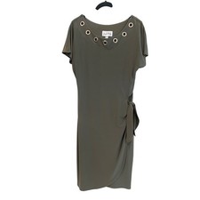 Joseph Ribkoff  Olive Green Eyelet Neckline Side Tie Wrap Avocado Dress Size 8
