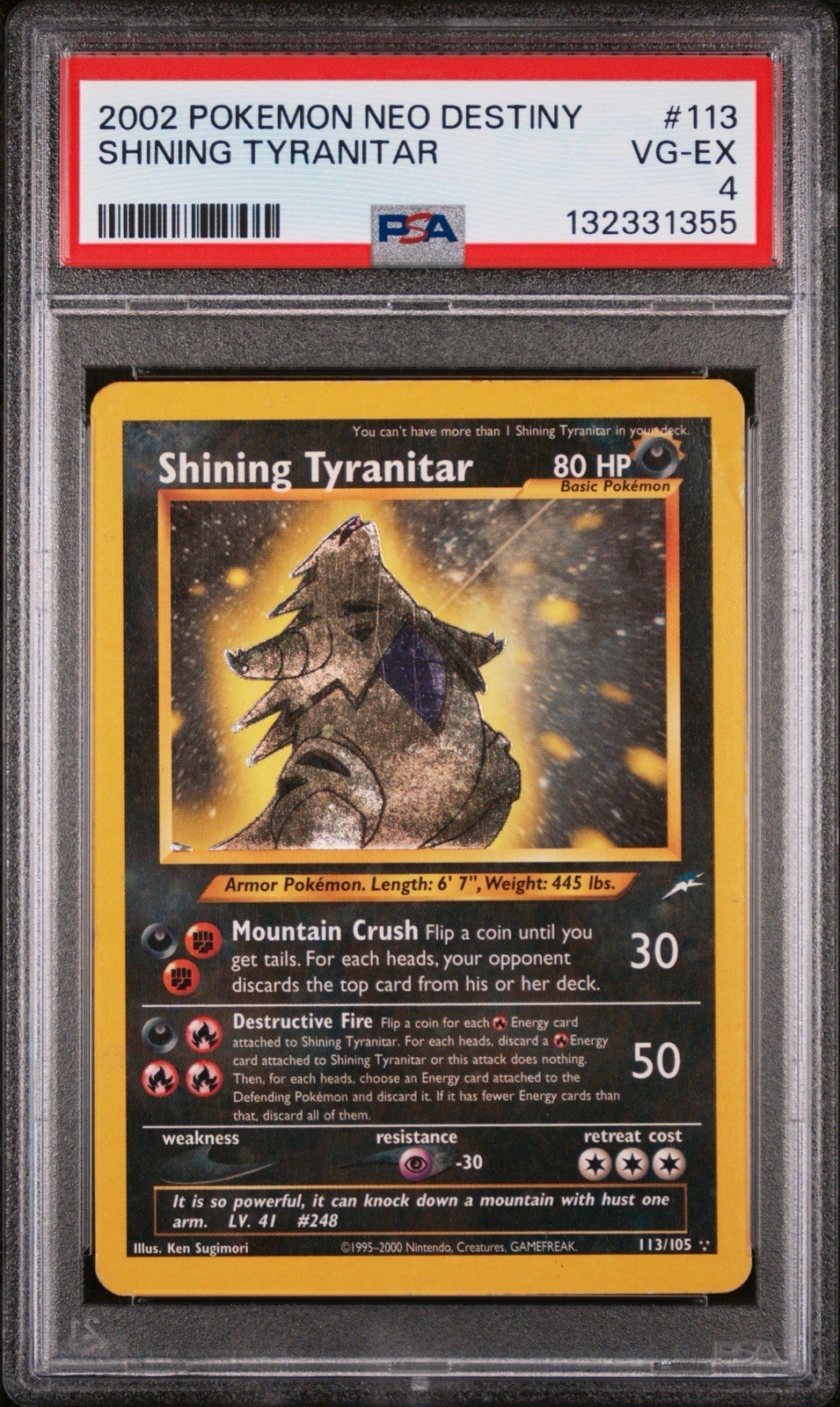 Shining Tyranitar 113/105 Neo Destiny Holo PSA 4 New Cert