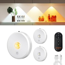 White Rechargeable Puck Lights Remote Control Under Cabinet Lighting 3 PCS