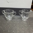 VINTAGE CLEAR ETCHED FLOWERS DEPRESSION GLASS SUGAR AND CREAMER