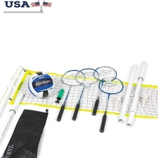 2 in 1 Volleyball Badminton Set Adjustable Height Fast Setup Durable Poles New