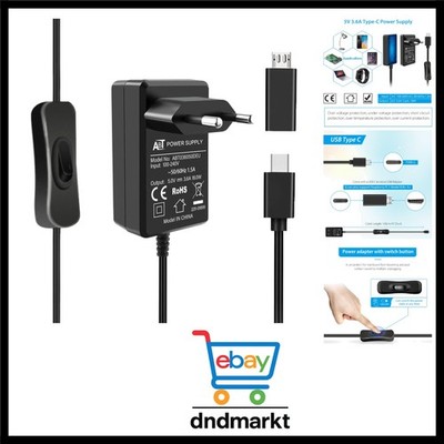 Raspberry Pi 4 Netzteil USB C 5V 3 6A  Ein/Aus Schalter Orange Reisen