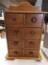 Maple 8 Drawer Spice/Herb/Tea  Box/Cabinet Hanging Or Counter 15.75 Inches Tall