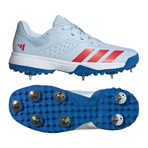 2026 adidas Howzat Spike Cricket Shoes - Blue/Red - Senior - Free P&P