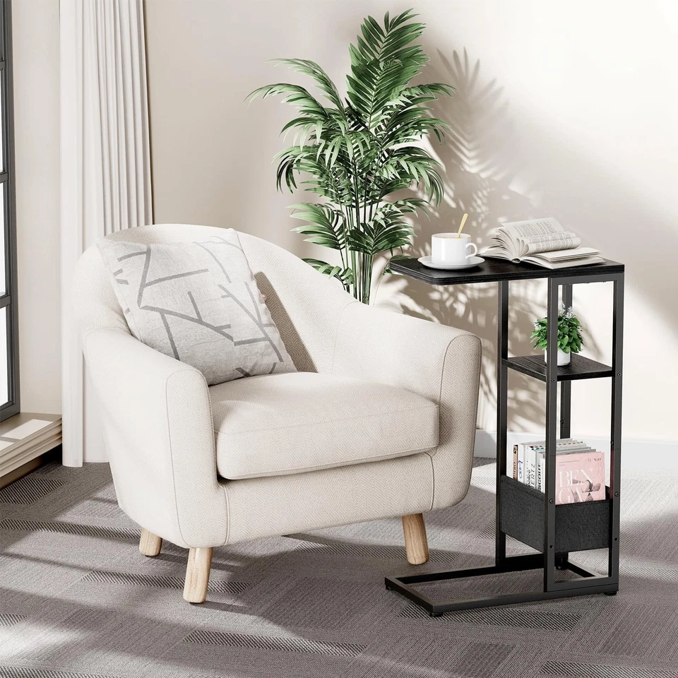 C-образный торцевой столик, небольшой приставной столик для дивана с сумкой для хранения для гостиной - Изображение 4 из 4