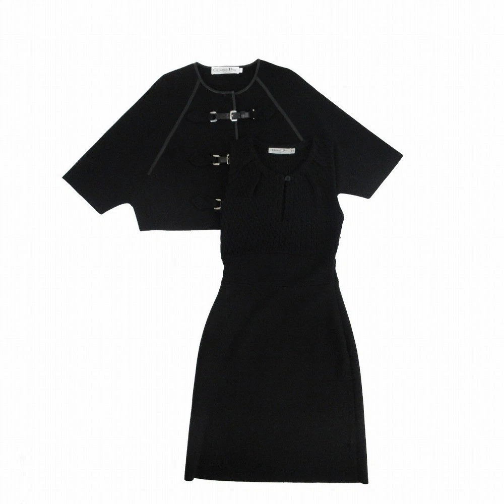 Christian Dior giacca piping in pelle maglia senza maniche abito set lana