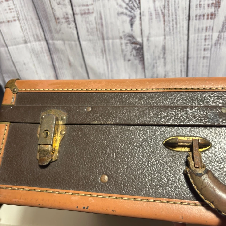 Vintage Hartmann Leather Trim Suitcase Brown Wardrobe Travel Case 1940s-1950s - Image 3 of 4