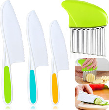 4 Pcs Kids Knife Set, Kids Kitchen Knife with Crinkle Cutter, Serrated Edges Pla
