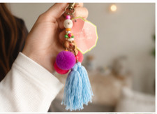 Bag Tassel Colorful Boho Pom Pom Tassel Bag Charm Key Chain-bohemian mala tassel