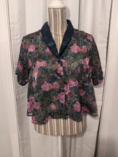 Victoria's Secret Vintage Gold Label Floral Pink  Green Sheer Pajama Top Small
