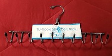 Metal 10-Hook Tie and Belt Rack with Hanger w/ Chrome Finish NOS
