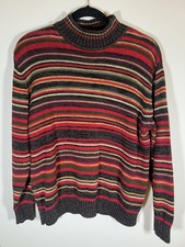Vintage 90s Tiara International striped mockneck gold metallic sweater M preppy