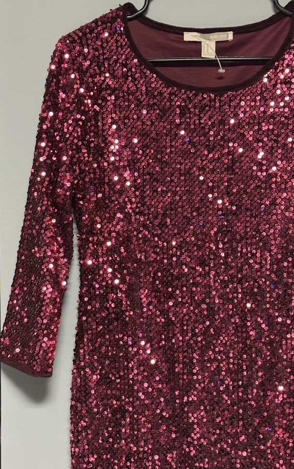 Forever 21 Contemporary Women’s Sequence Dress Size Medium Burgundy/Wine Party - Image 3 of 4