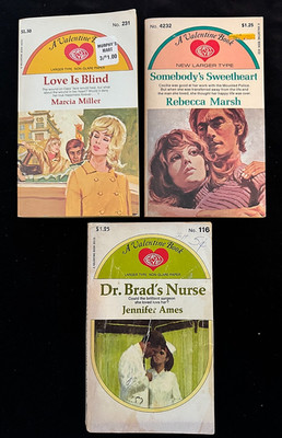 Vintage Lot of 3 A Valentine Book Romance Paperback books 1960s/70s Larger Type