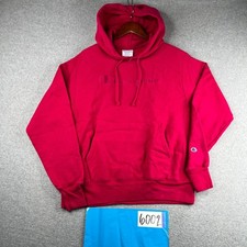 Champion Reverse Weave Hoodie Sweatshirt Medium Red Embroidered Logo Pullover