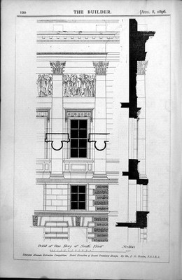 Alter Druck Liverpool Museum Erweiterung Elevation 2Nd Premiated Design Brydon 1896