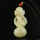 Natural hetian Jade Hand Carved gourd means Fortune and Prosperity pendant #17