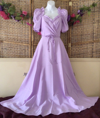 Vtg 80s Lavender Purple Taffeta Puff Sleeve Prom Bridesmaid Dress XS/S |  eBay