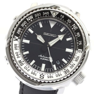 Seiko Prospex Fieldmaster Uhr Auto schwarzes Zifferblatt Lederarmband aus Japan