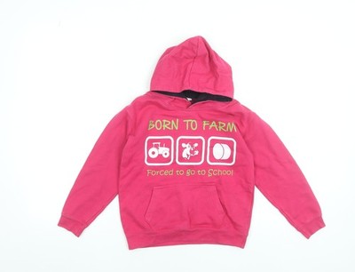 AWDis Mädchen rosa Pullover Hoodie 7-8 Jahre Born to Farm Grafik Sweatshirt