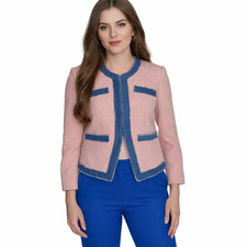 Tommy Hilfiger Women's Collarless Open-Front-Blazer Size 12 NWT Powder