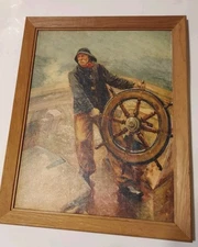 Vtg Framed The Man At The Wheel Print A V Buhler Gorton’s Of Gloucester 1961