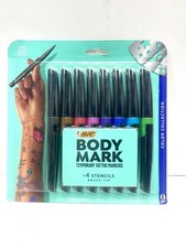Bicbodymark Temporary Tattoo Marker, Assorted Colors, 8-count Pens 4 Stencils