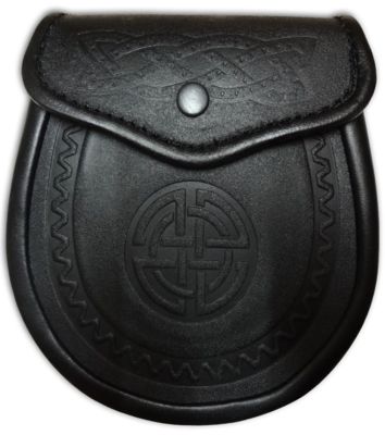 HM Brandneu Leder Einfach Kilt Sporran Schwarz