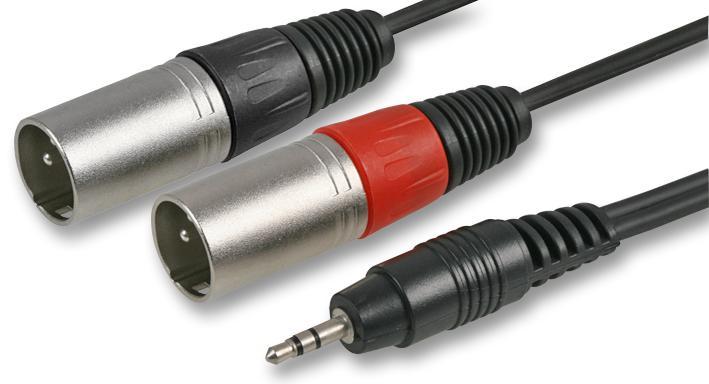 aux 3.5mm Stereo Jack Plug to 2 x  XLR Plugs Cable Red Black Audio Lead 1m