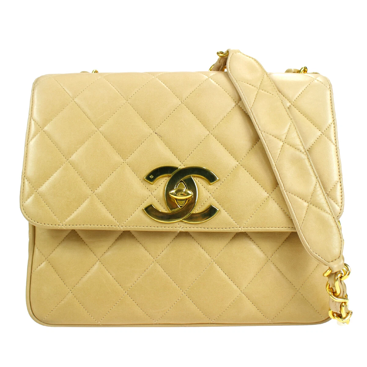 CHANEL Vintage Half Moon Shoulder Bag Beige Quilted Leather Gold Hardware  1980s - Chelsea Vintage Couture