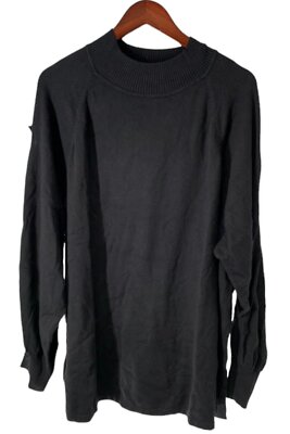 Isaac Mizrahi Live! Split Sleeve Pullover Mock Neck Sweater Pitch Blk