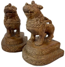 Jaru California Oriental Chinese Foo Dog Sculptural Bookends Glazed Ceramic 70's