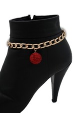 Women Gold Boot Anklet Chain Strap Bracelet Red Ball Shoe Charm Bling Ornament
