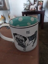 Spectrum Designz Large Coffee Mug Pug Dog Ink Drawing Style Polka Dot Interior