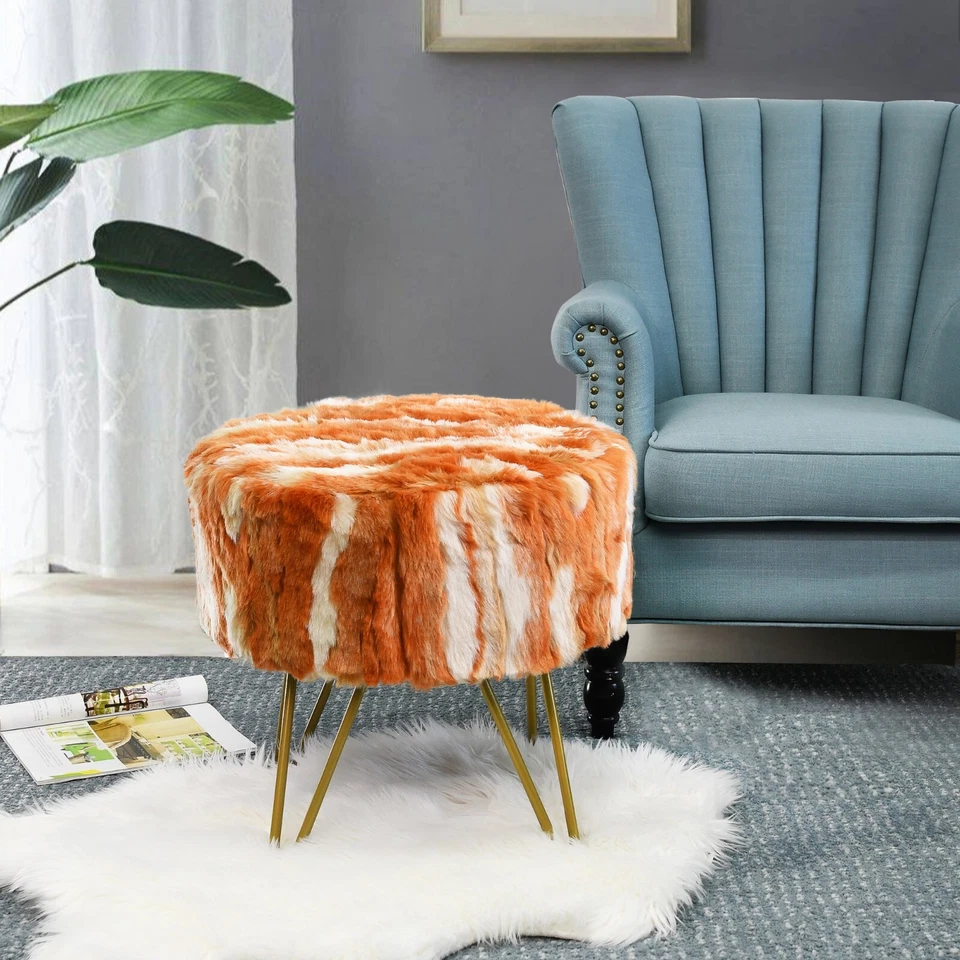 Silla de maquillaje otomana redonda de piel sintética jacquard taburetes de tocador asiento de banco Foto 2 de 4