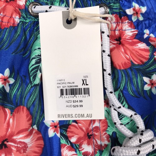 Rivers Boardie Shorts Mens XL Blue Red Floral Polyester Pocket String Swimming - Picture 3 of 10