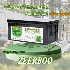 36V 100Ah LiFePO4 Lithium Battery For Golf Cart in 200A BMS, Max.Power 7.68kW