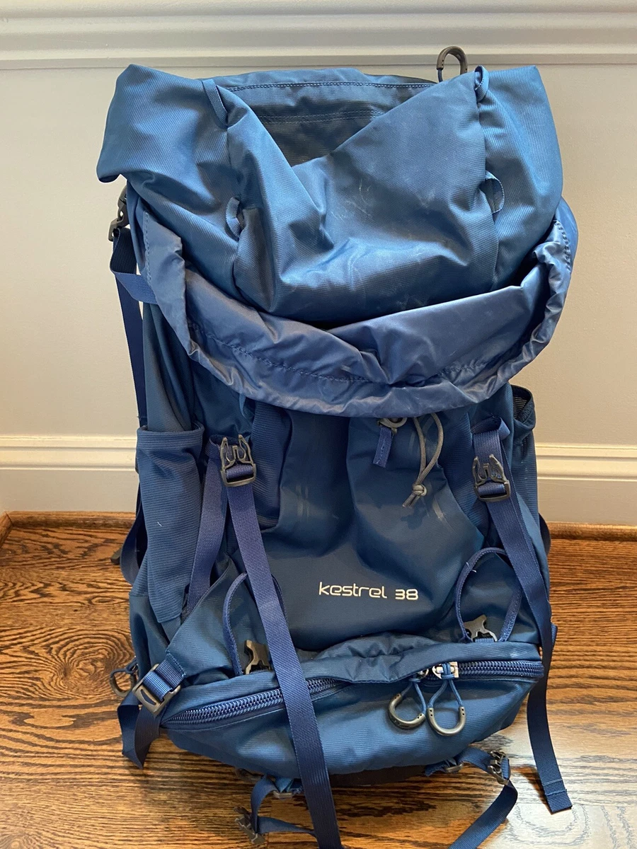 Osprey Kestrel 38 Men’s Trail Hiking Backpacking Camping Pack Blue Sz S-M  VGUC