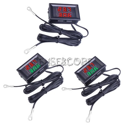 Dual LED Display DC4-28V Thermometer w/ NTC Metal Probe Temperature Sensor