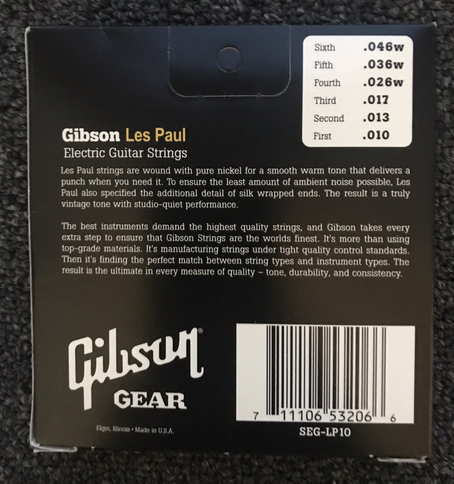 GIBSON PURE LES PAUL SEGLP10 PURE NICKEL WOUND LIGHT GA ELECTRIC